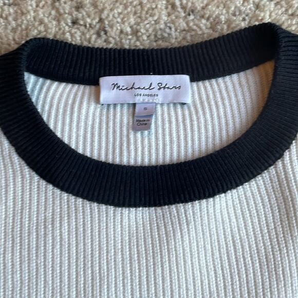 MICHAEL STARS Ribbed Knit Crewneck White & Black Sweater Size S - Picture 2 of 5